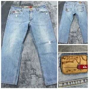 Quiksilver Surf QuikJean Mens Relaxed Fit Distressed Light Wash Blue Jeans 36x32